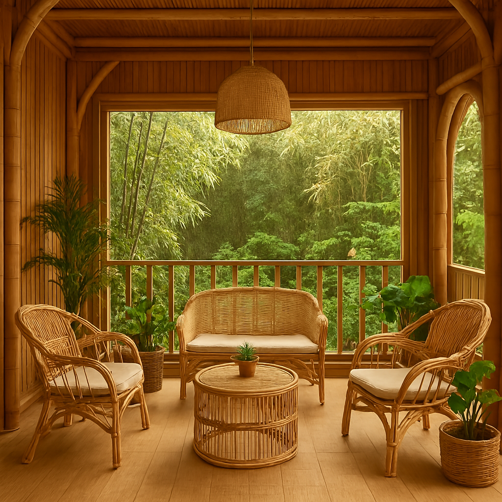 Complete view of bamboo interior garden integration in a nature-focused home