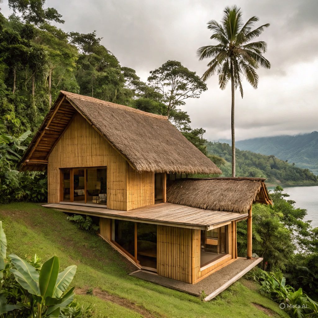 Detailed bamboo craftsmanship used in bamboo ranch houses construction.
