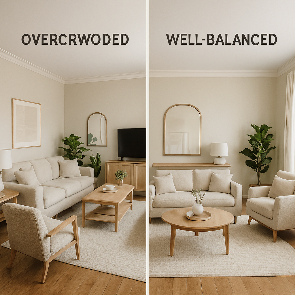 Balanced vs overcrowded layout example in a home decor guide