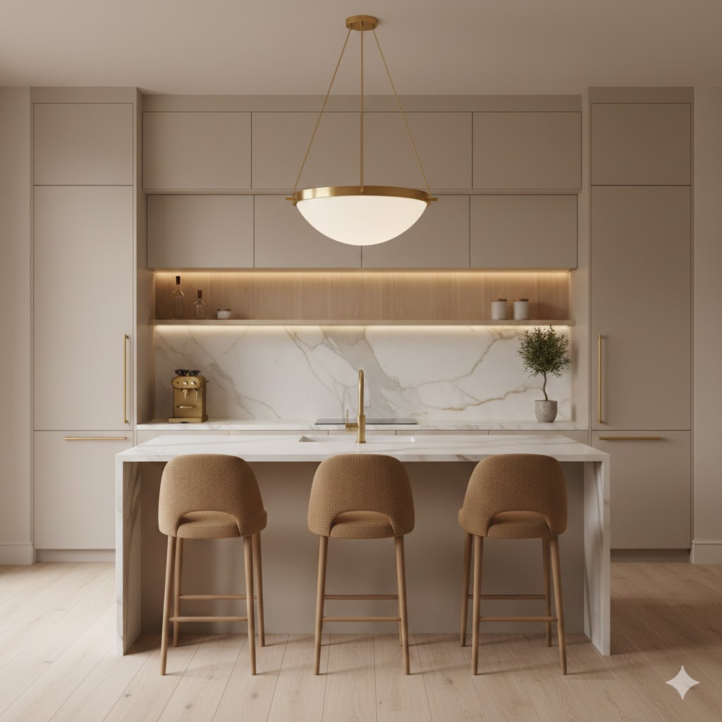 gorgeous beige kitchen cabinets design ideas 2026 with marble and gold accents