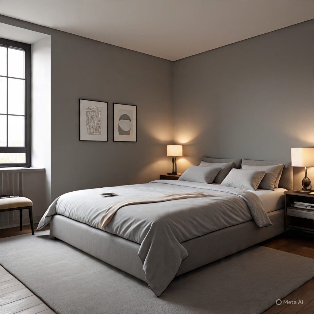 Modern-home decor bedroom featuring a low-profile bed and soft lighting