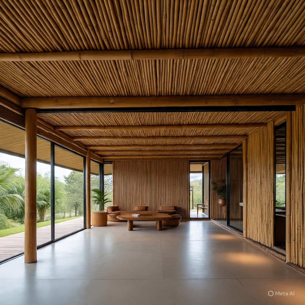 modern interior design of bamboo ranch-houses with natural light