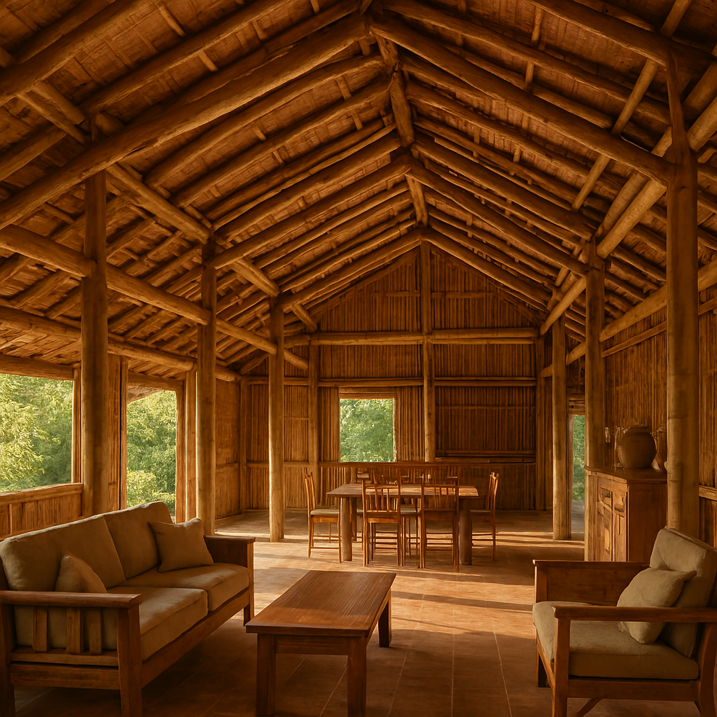 Luxury bamboo ranch-houses featuring sustainable eco-friendly design.