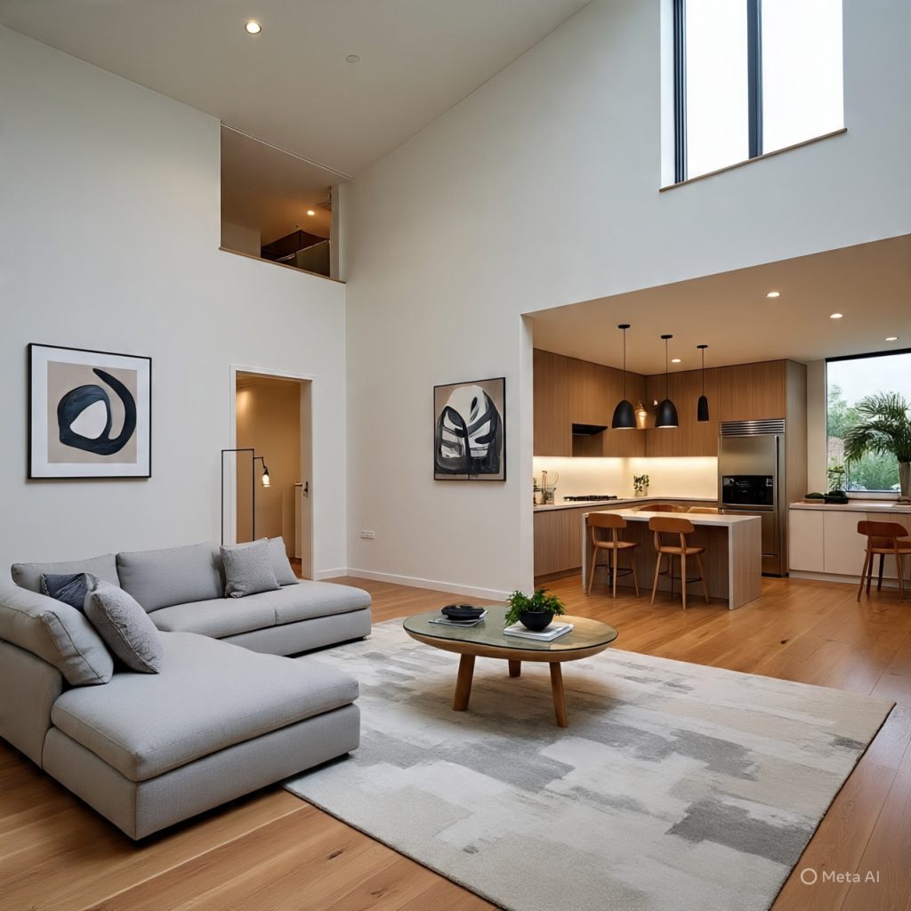 Open floor layout in modern house design for functional living