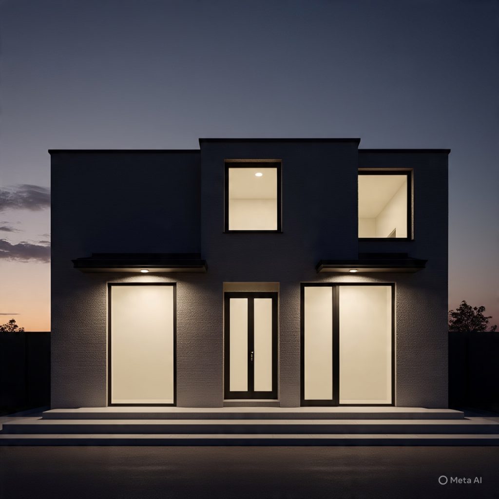 Modern two color front elevation designs in charcoal grey and cream for dramatic upscale minimalist home exterior