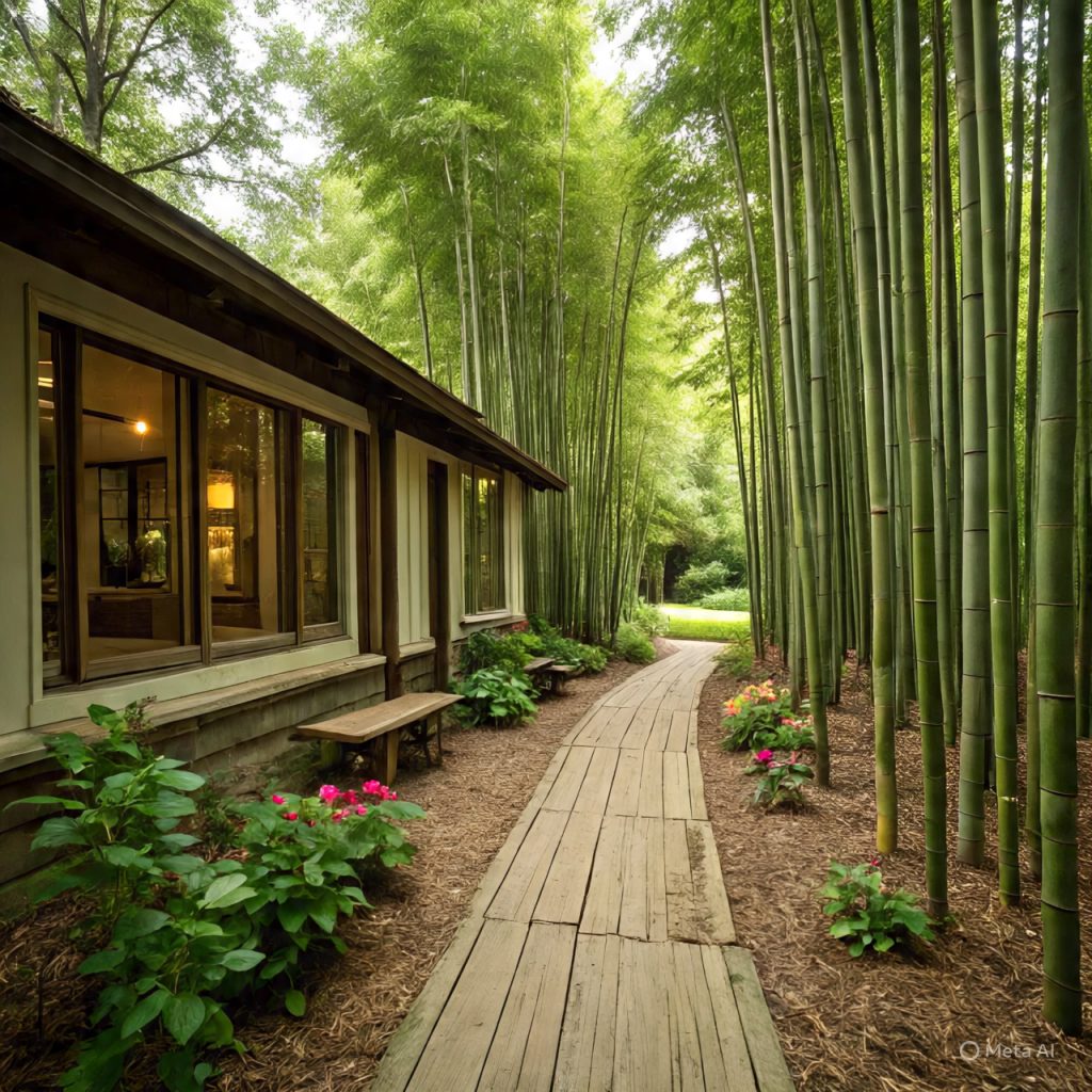 Evening garden lighting around bamboo-garden-ranch-houses