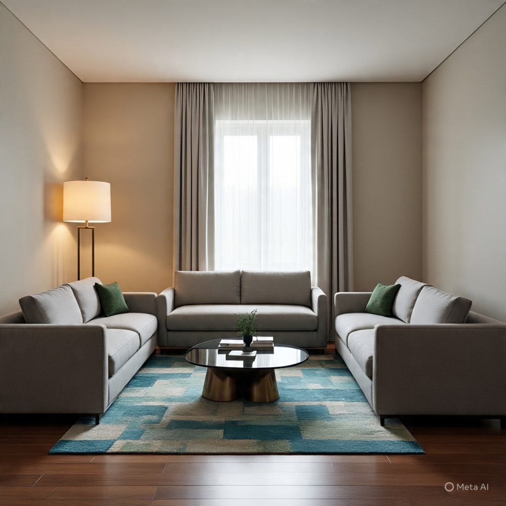Modern living room with balanced furniture placement