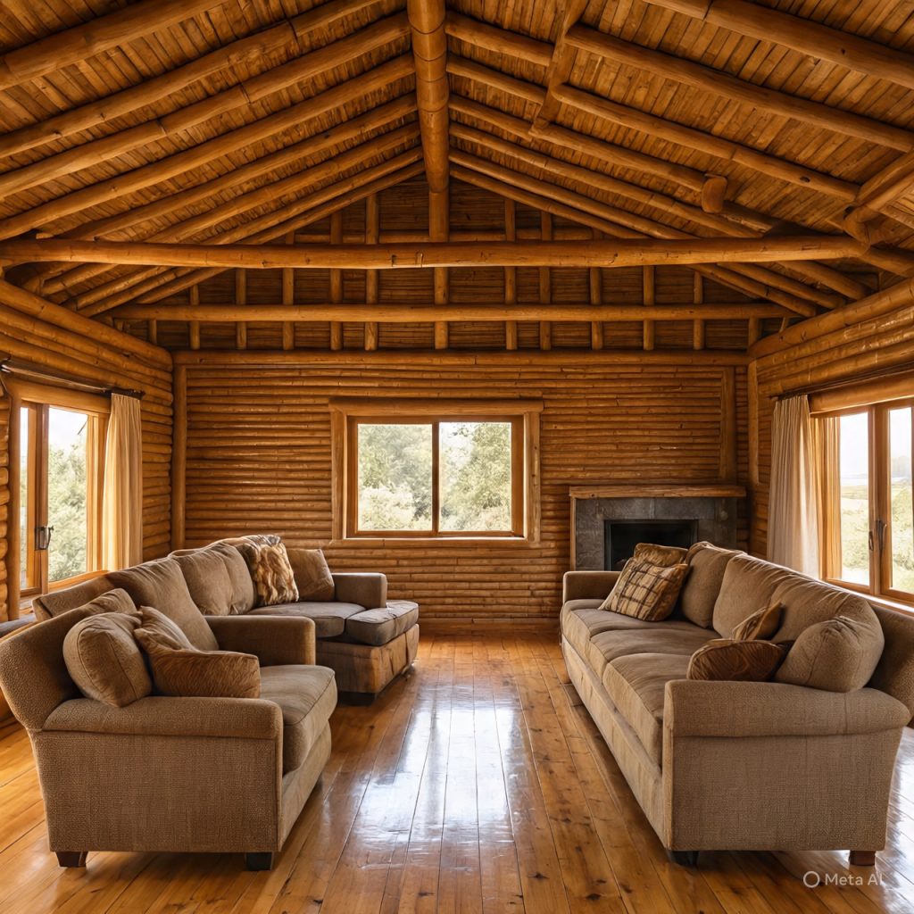 living room interior of bamboo-ranch-houses with bamboo ceiling