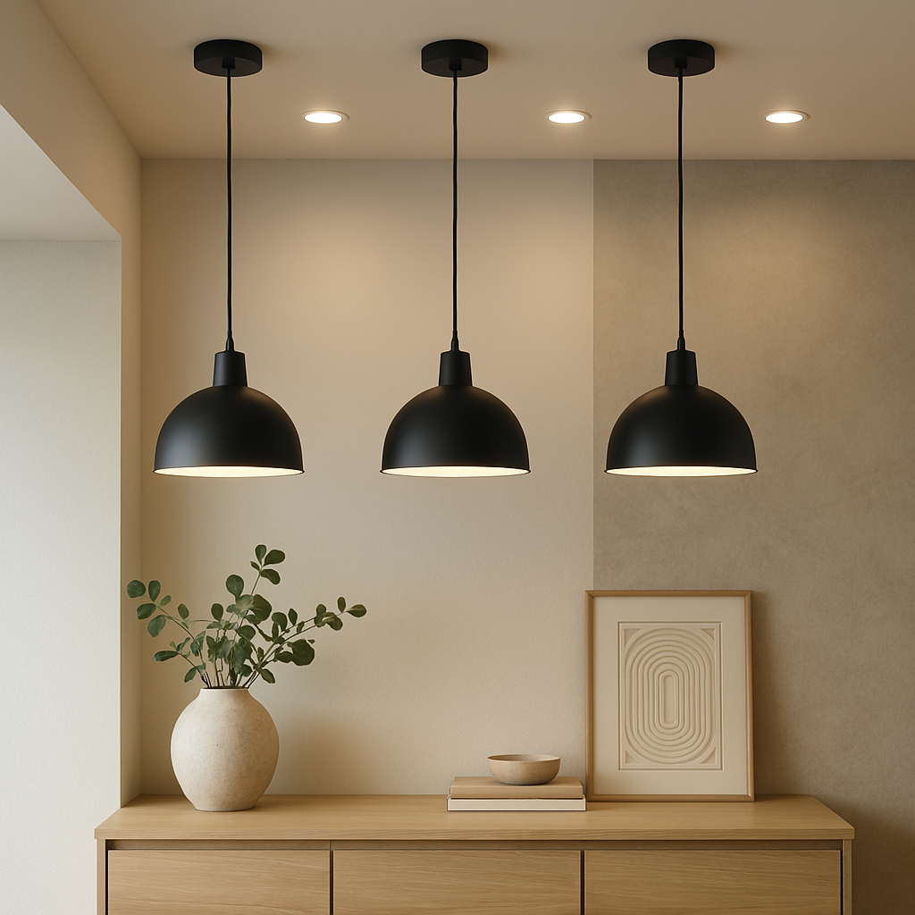 Modern-home decor lighting design using pendant and recessed lights