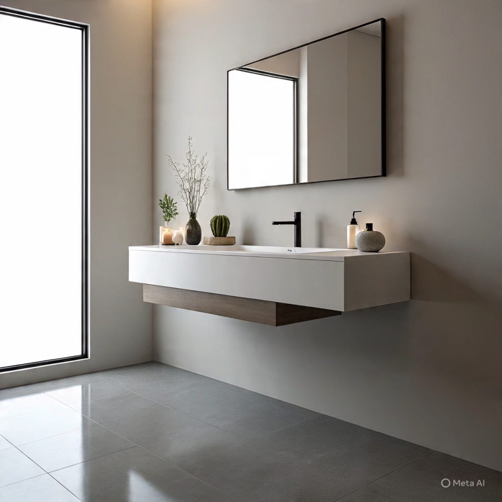 Spa-inspired bathroom with floating vanity and minimal decor