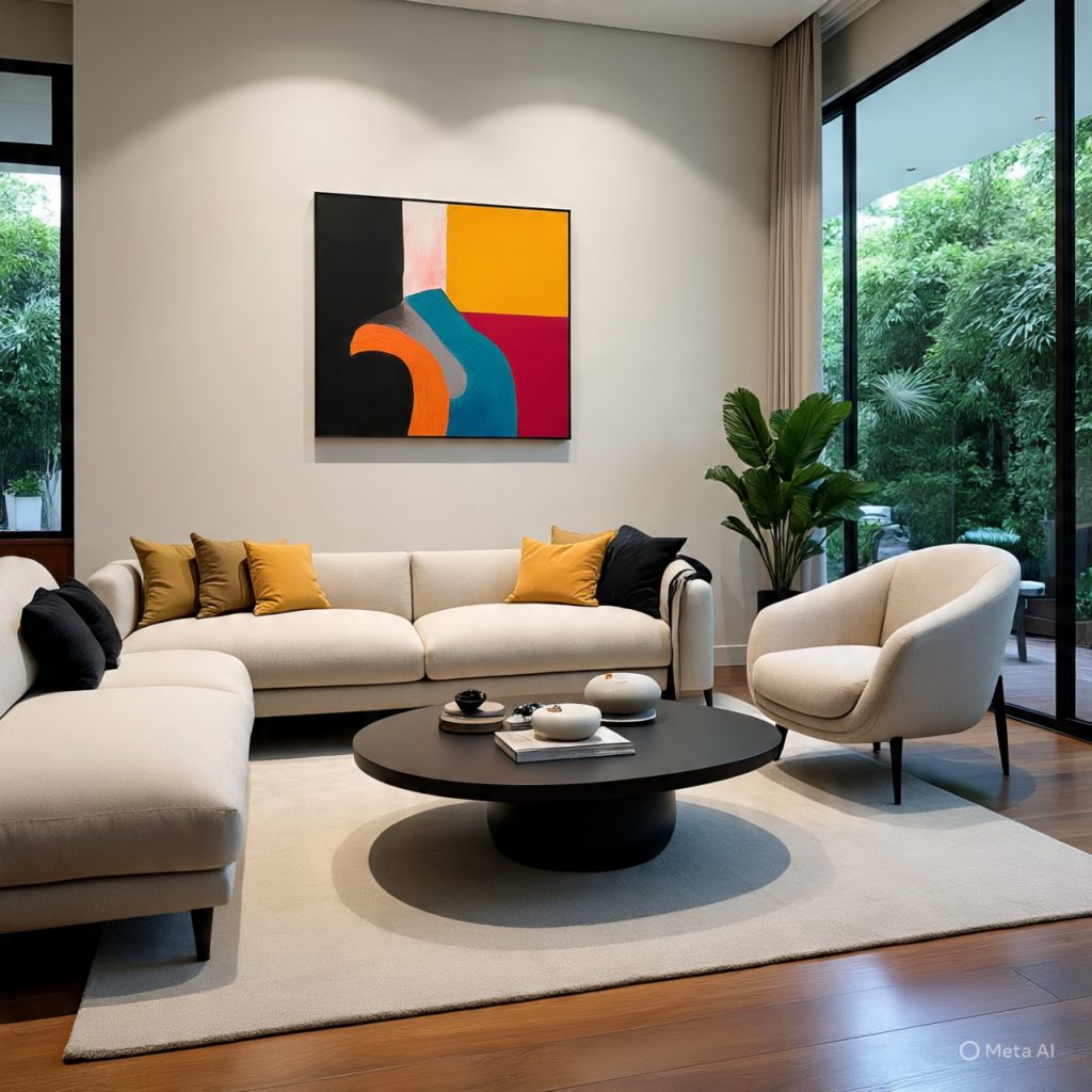 Modern-home decor living room with statement wall art and simple accents
