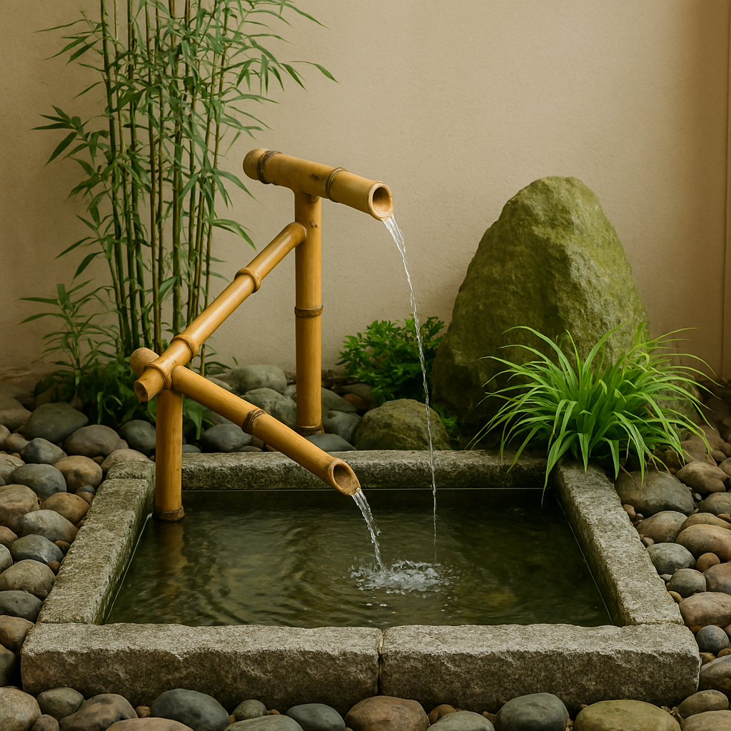 Water and stone features strengthening bamboo interior garden integration