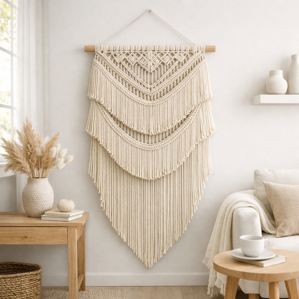 Elegant macrame wall hanging enhancing modern interior decor