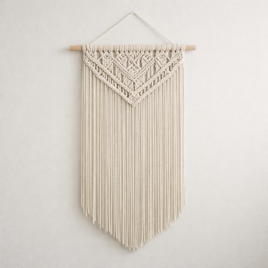 Single color macrame wall hanging with elegant neutral cotton cords