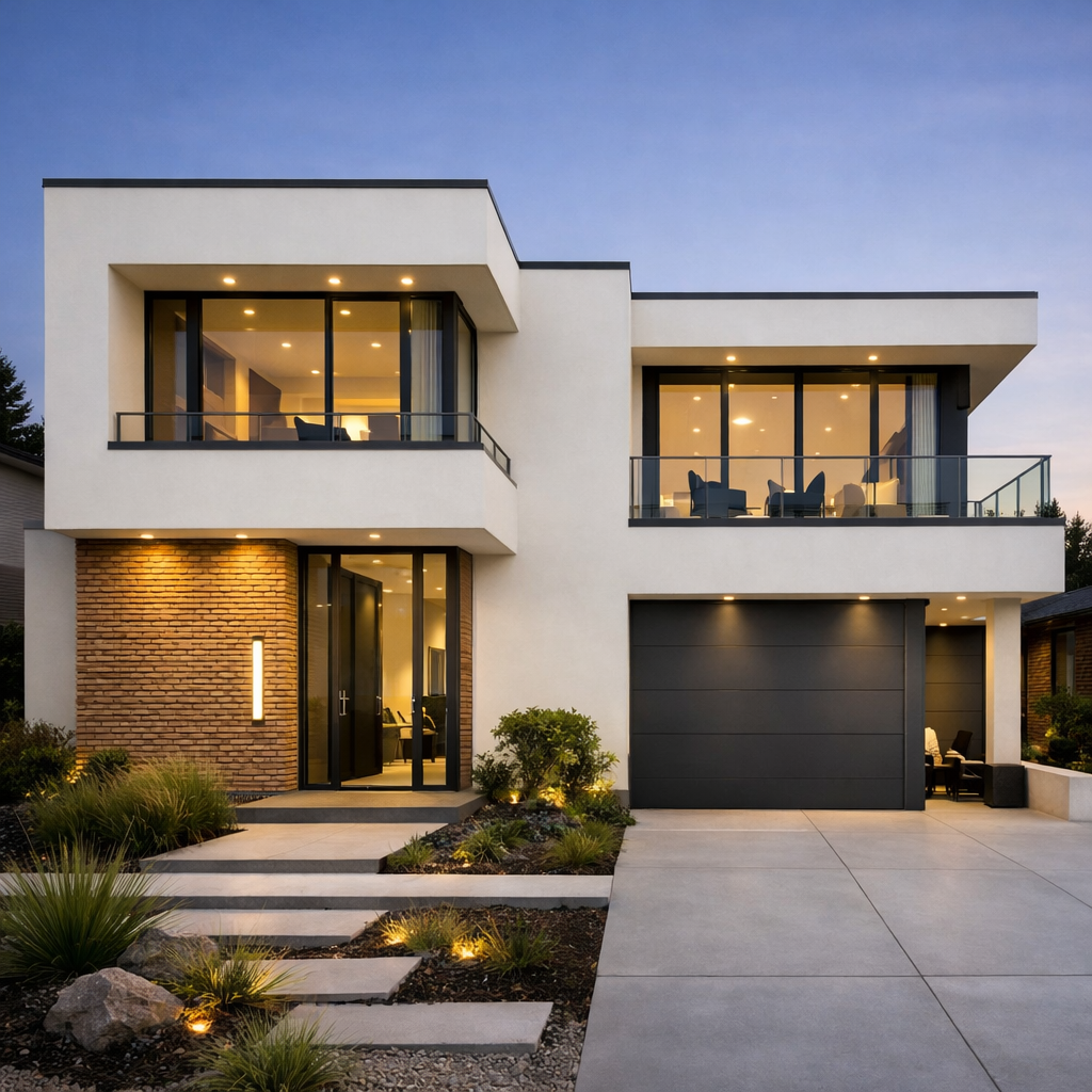 Modern brick elevation with stylish brick accent wall