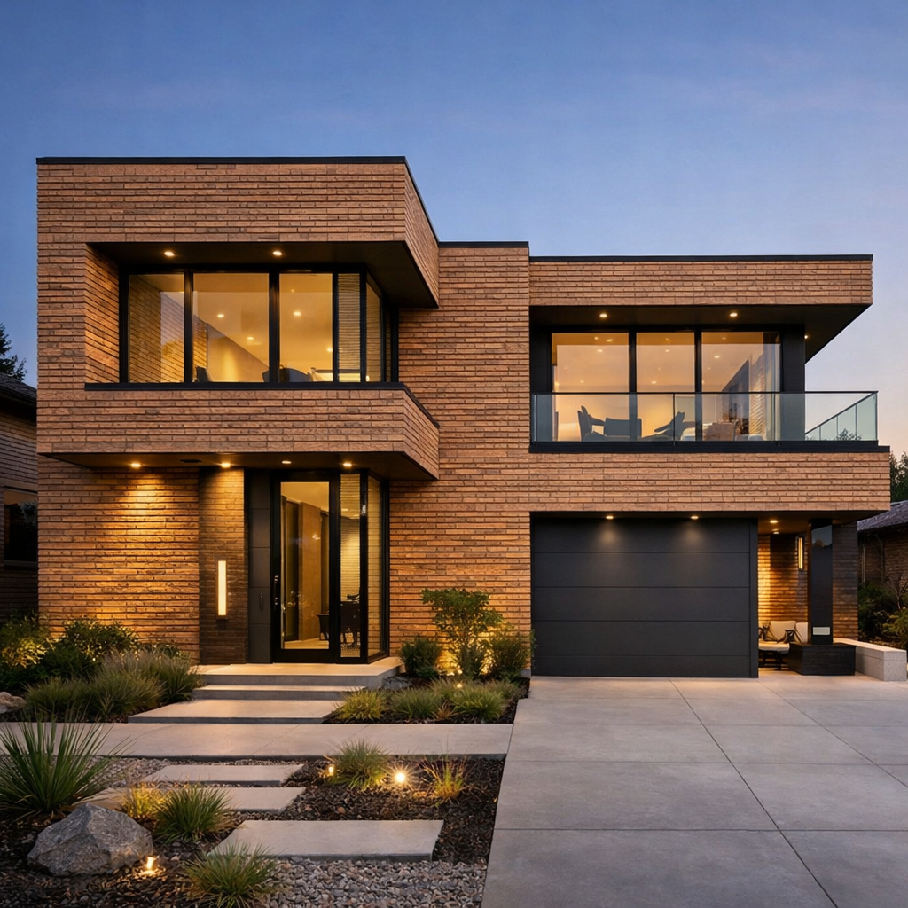 Modern brick elevation with horizontal brick pattern