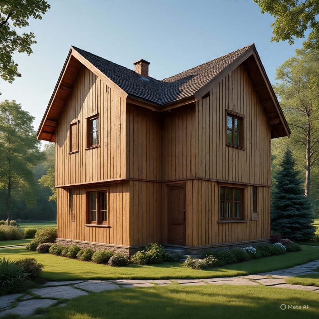 2 floor house elevation with vertical panel design