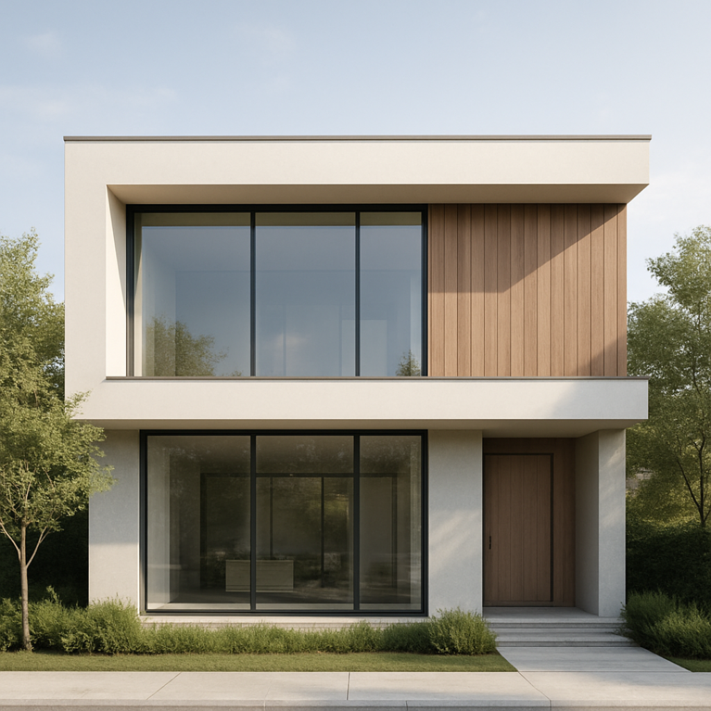 2 floor house elevation with large modern windows