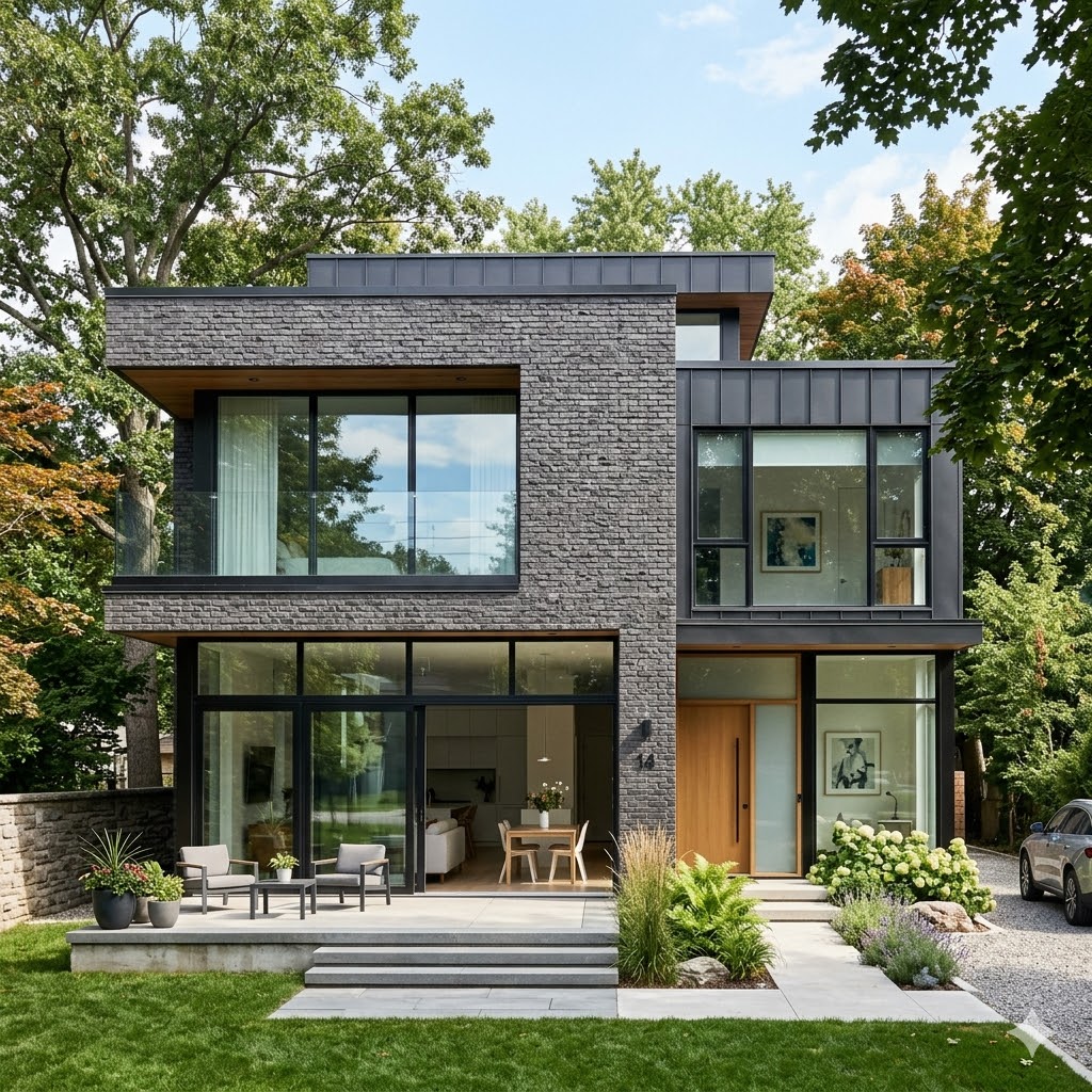 Modern brick elevation combined with large glass windows