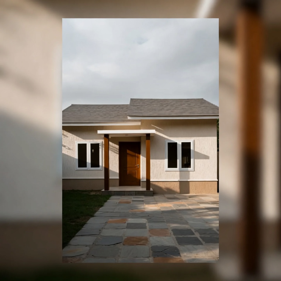 Neutral color small house front elevation with modern design