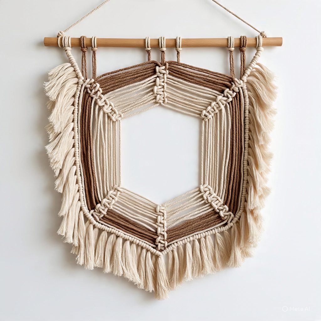 Minimalist macrame wall hanging with simple modern knot design