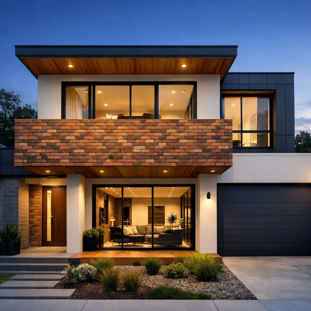 Modern brick elevation with stylish balcony design