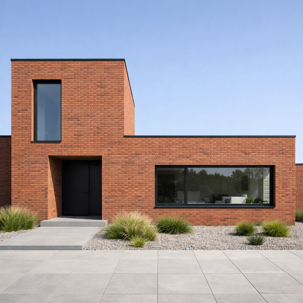 Minimalist modern brick elevation with clean exterior design