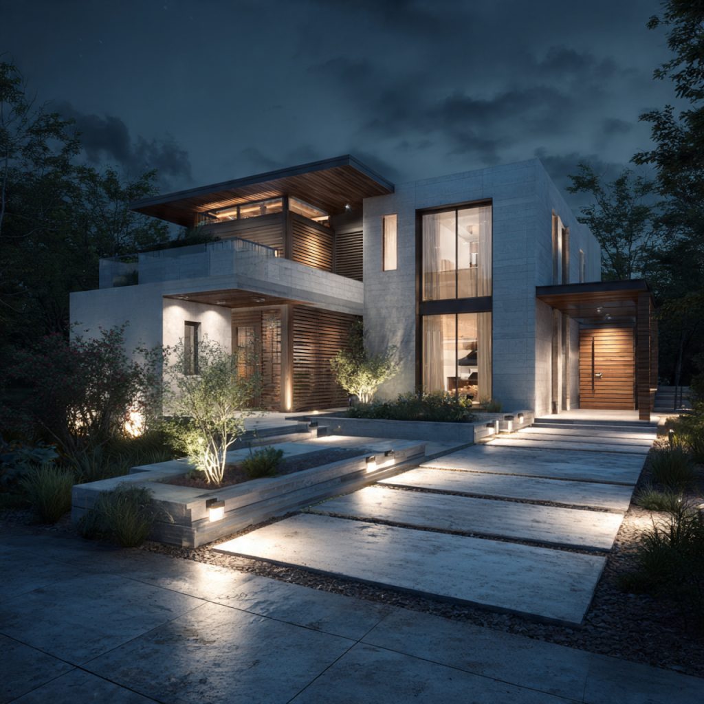 energy efficient exterior lighting LED solar house front modern design