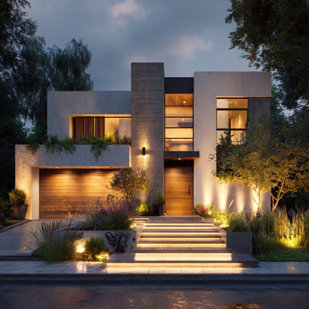 exterior lighting tips house front modern facade balanced design