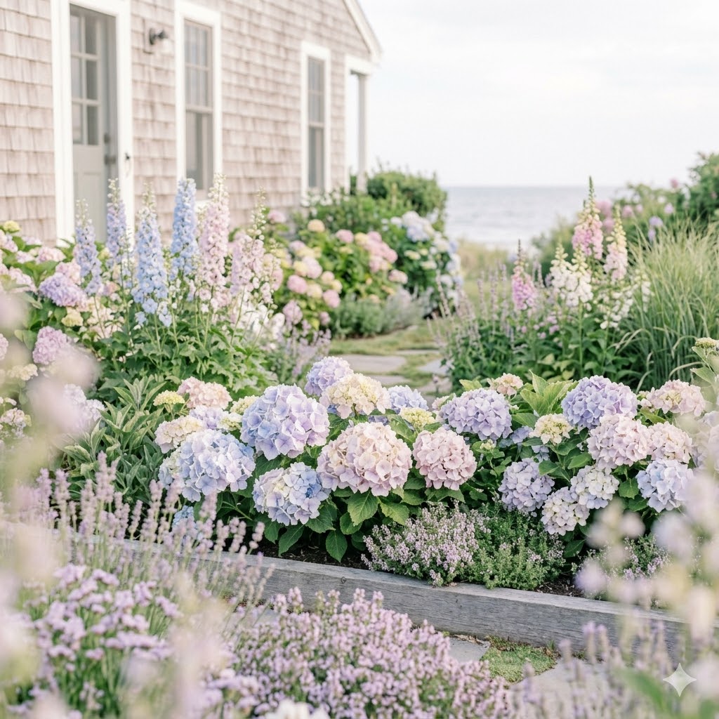 Hydrangeas Flower in a Hamptons Style Garden