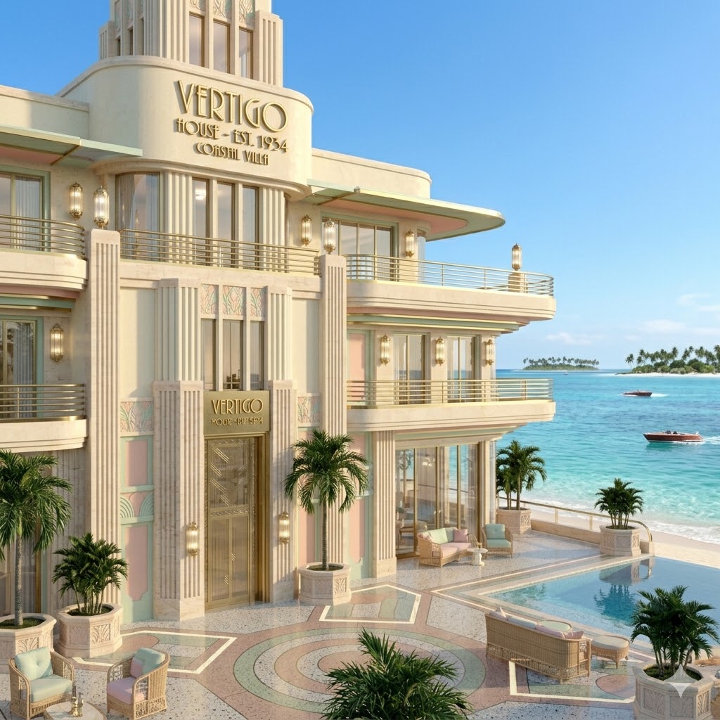coastal art deco house with curved balconies and oceanfront design