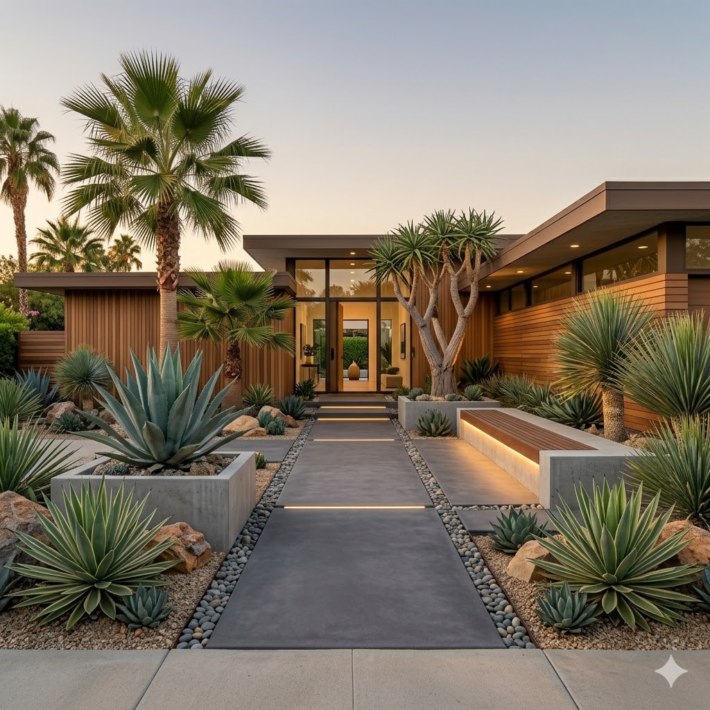 Mid century modern front yard landscaping ideas