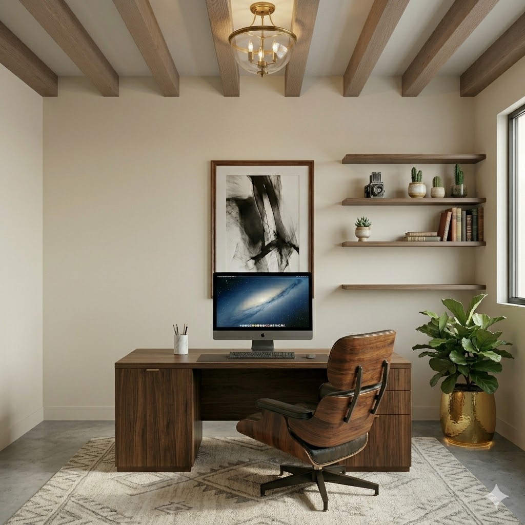 minimalist mid century office workspace