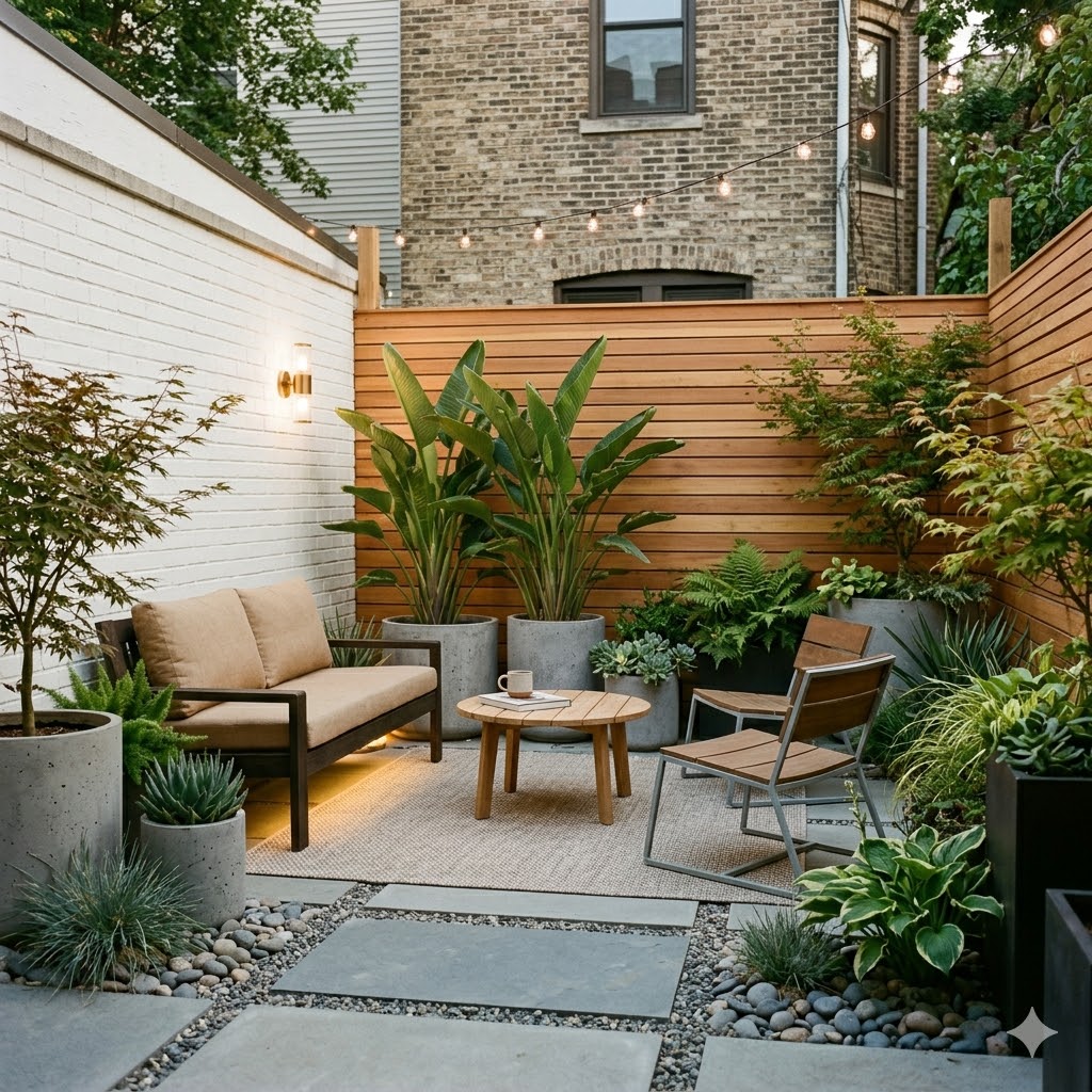 Small mid century modern garden for compact spaces